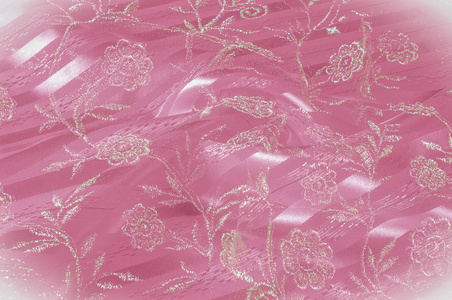 面料面料中的丝网购物袋的质地,粉色花边图案的网袋上的粉红色玫瑰