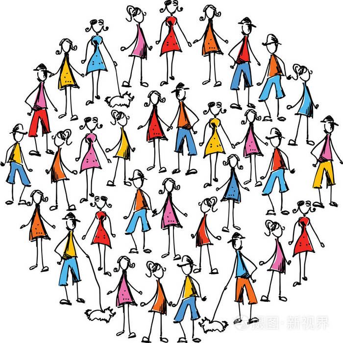 抽象的涂鸦人群