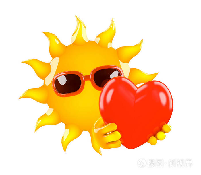 太阳拥抱心脏的三维渲染