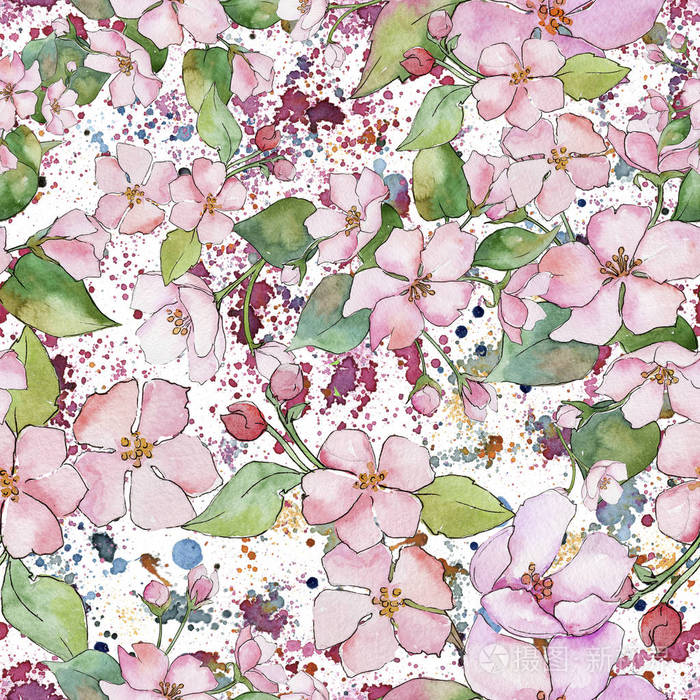 粉红色的樱花.植物花.无缝背景图案.面料壁纸印花纹理.