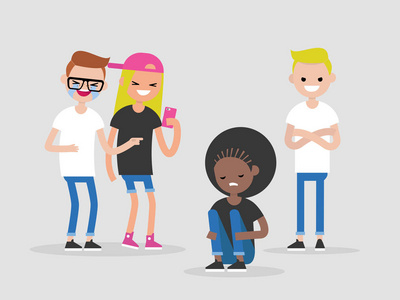 一群年轻人嘲笑一个黑人女孩.仇恨概念.