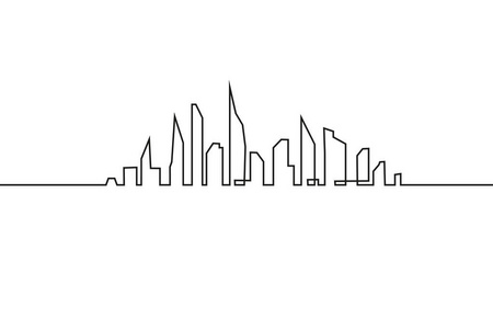 现代城市景观.矢量插图.城市摩天大楼建筑办公地平线.连续线图照片