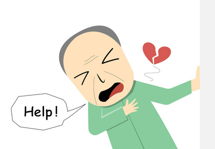 疾病, 疲惫, 疾病老人患有心脏病发作在家老人心脏病发作卡通人物老人