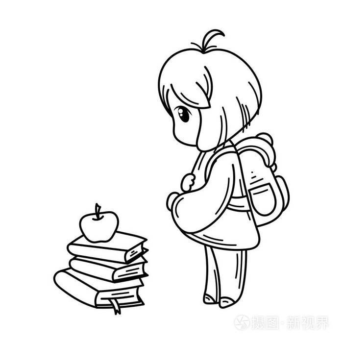哭可爱的女孩准备上学.用于书籍,印刷品,海报,卡片