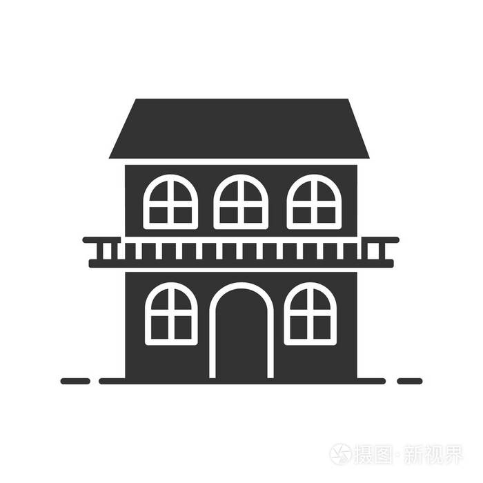 两层平房字形图标小屋房子剪影符号负空间矢量孤立插图