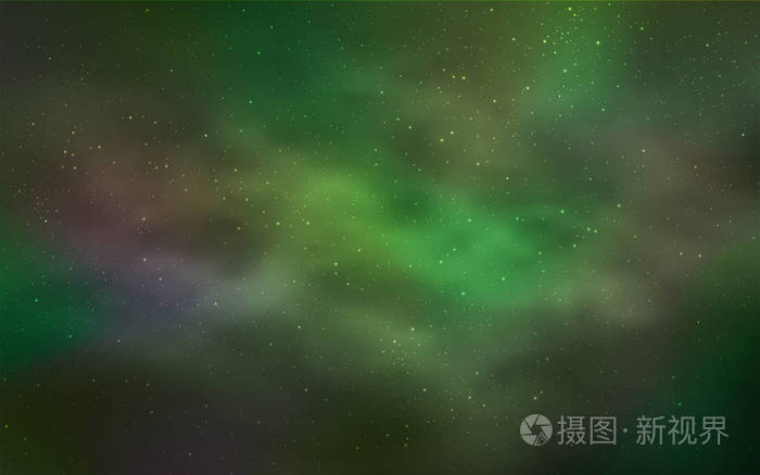浅绿色矢量背景与星系星. 闪烁的抽象插图与五颜六色的宇宙恒星.