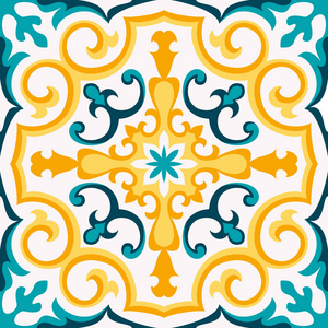 东方传统装饰地中海无缝图案瓷砖设计矢量插图?