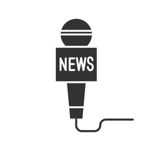 电视报道麦克风广播新闻字形图标. 电视报道. 剪影符号. 负空间.