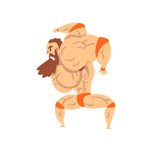 强大的摔跤手字符战斗, 职业战斗机的休闲体育显示矢量插图白色背景