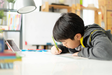 青少年学生在家做家庭作业图片