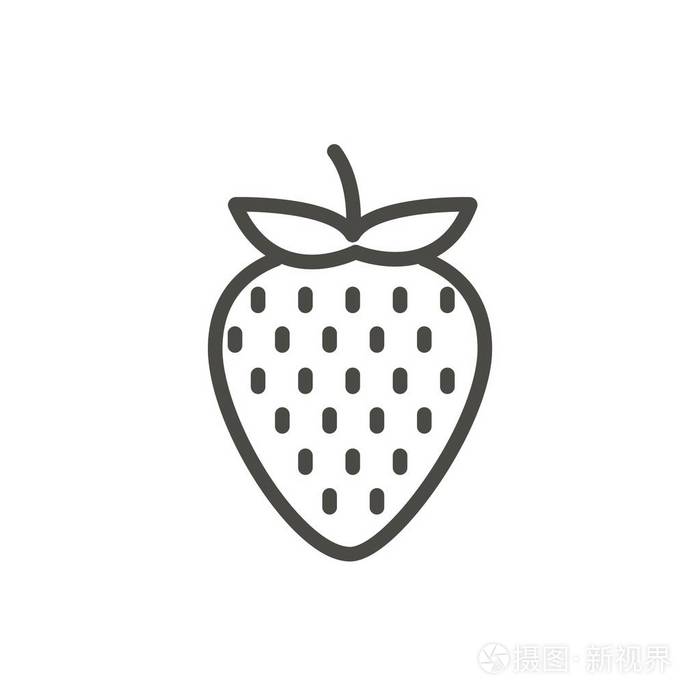 草莓图标矢量.轮廓水果, 线草莓符号