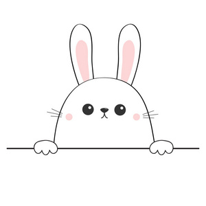 手爪握着桌子线. 可爱的卡通兔子角色. 轮廓轮廓轮廓. 卡瓦伊动物.