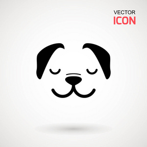 狗头剪影狗头图标. 平的风格. 卡通狗脸. 矢量插图隔离在白色上.