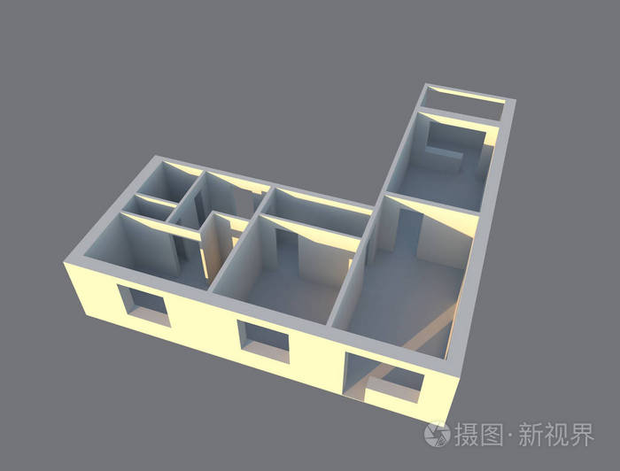 三维渲染设计公寓的透视视图. 建筑工程