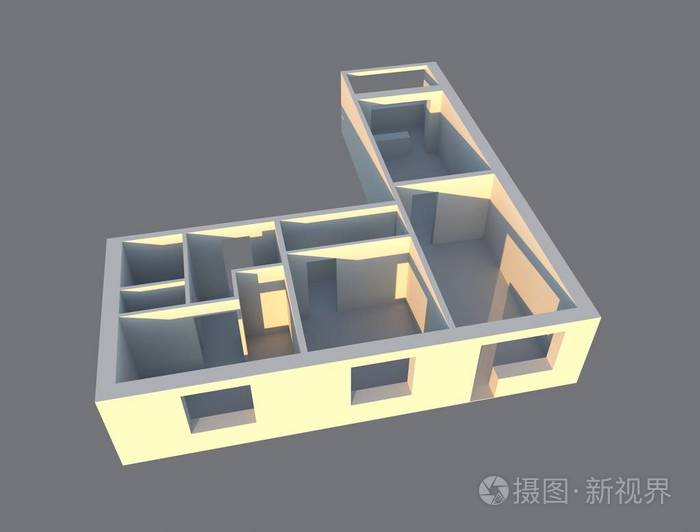 三维渲染设计公寓的透视视图. 建筑工程