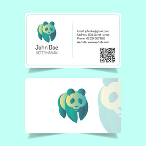 白色背景熊猫标志的简单名片设计照片