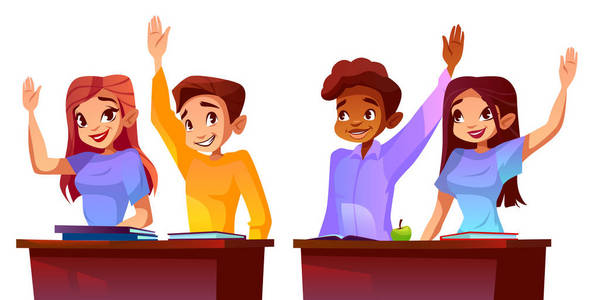 大学生举手矢量插画照片