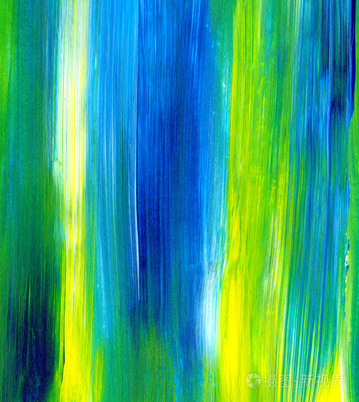 绿色,蓝色,黄色混合颜色的抽象丙烯酸绘画. 用作背景纹理设计元素.