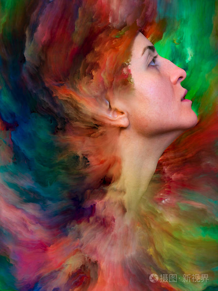 由女性肖像构成的艺术抽象,与主体上充满活力的绘画融合在一起,情感