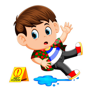 矢量平面卡通插画车在雨中的道路上滑倒.