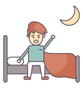 床上人物一个卡通人物,夜间躺在床上,象征着睡眠或睡觉时间照片