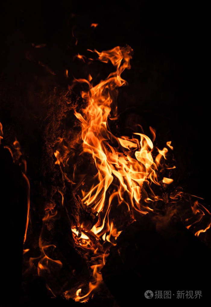篝火篝火篝火篝火晚上篝火的火焰黑色背景上的火焰