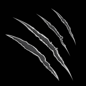 矢量插图爪抓痕. 四个垂直痕迹的怪物爪手抓撕裂突破.照片