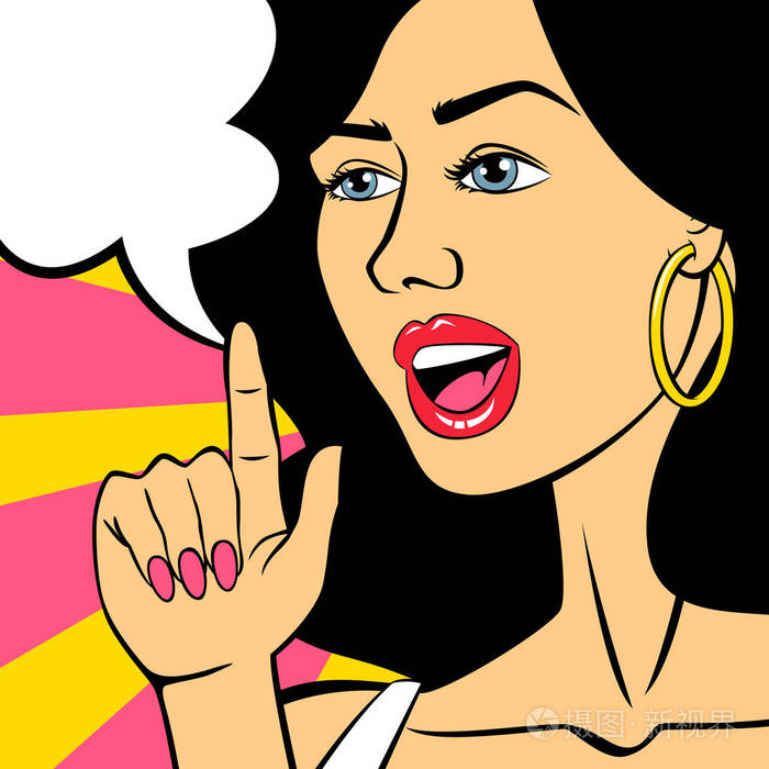流行艺术女人用言语泡沫说话插画-正版商用图片1seor4-摄图新视界