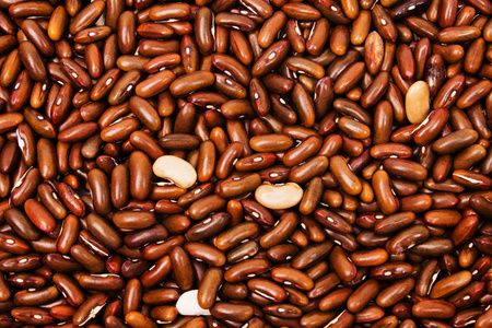 关闭棕色(红色)豆类背景. 棕色(红色)豆子种子和一些白豆子.照片