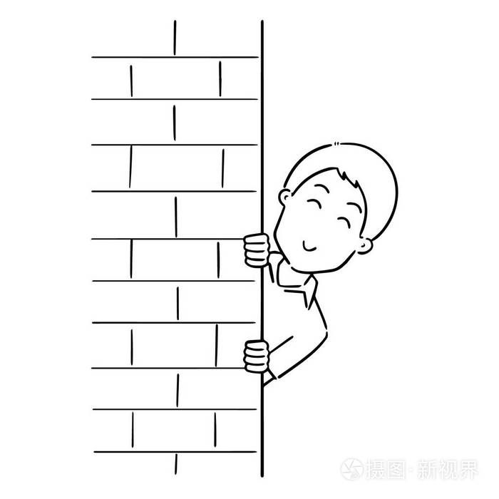 躲在墙后面的人的矢量插画-正版商用图片1ses2b-摄图新视界
