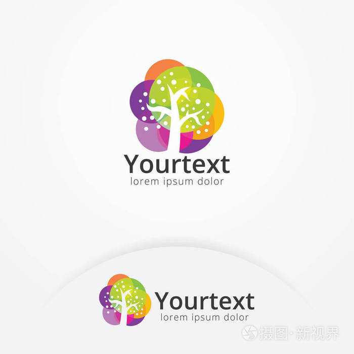 五颜六色的树木标志,自然和环境标志设计在多种颜色.