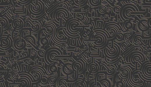 无缝矢量机械图案纹理. 孤立的. 斯坦朋克. 金属. 黑色背景的黄金照片