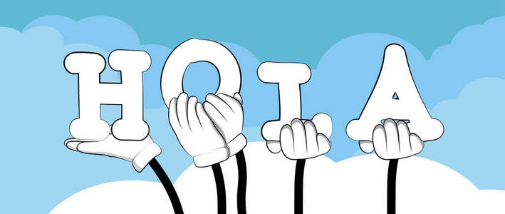 西班牙词不同的手握着字母表的字母创造了hola这个词(你好,西班牙语).