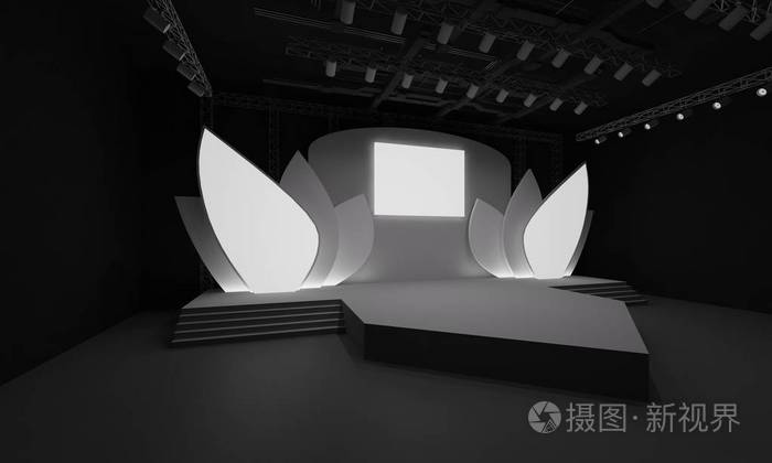 3d舞台活动led电视灯光夜间舞台内部渲染