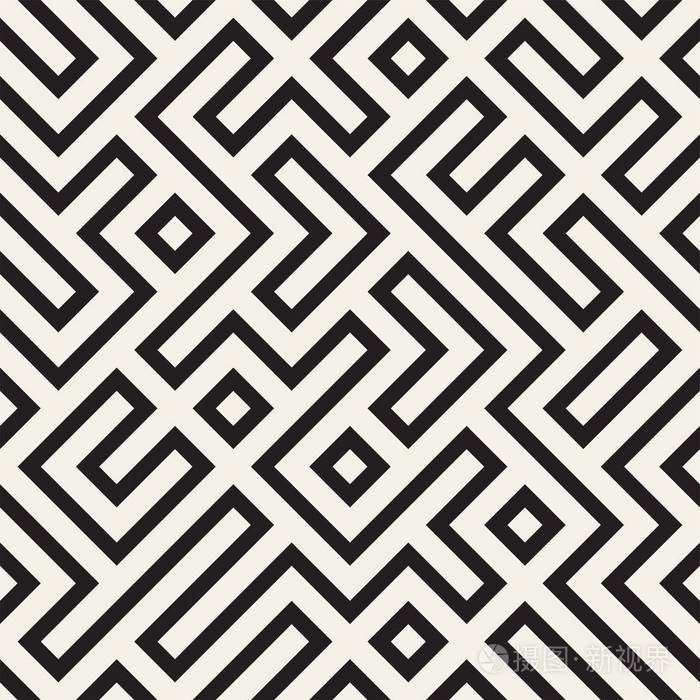 抽象几何背景设计. 矢量无缝黑白图案.
