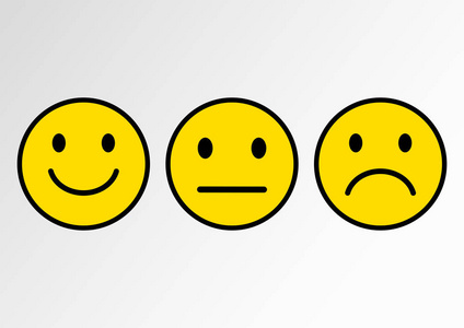 微笑表情图标积极中立和消极不同的情绪. 矢量插图照片