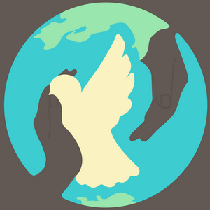 手中的鸽子. 世界和平文化. 矢量彩色插图.照片