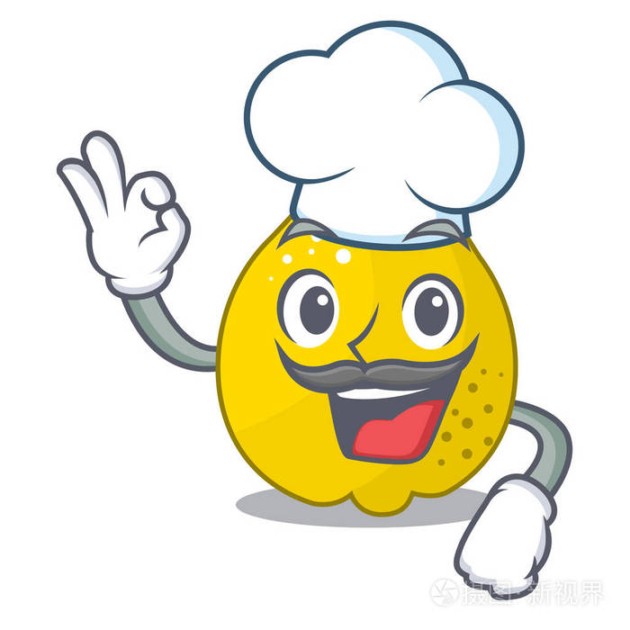 厨师束卡通的多汁黄色榅桲水果