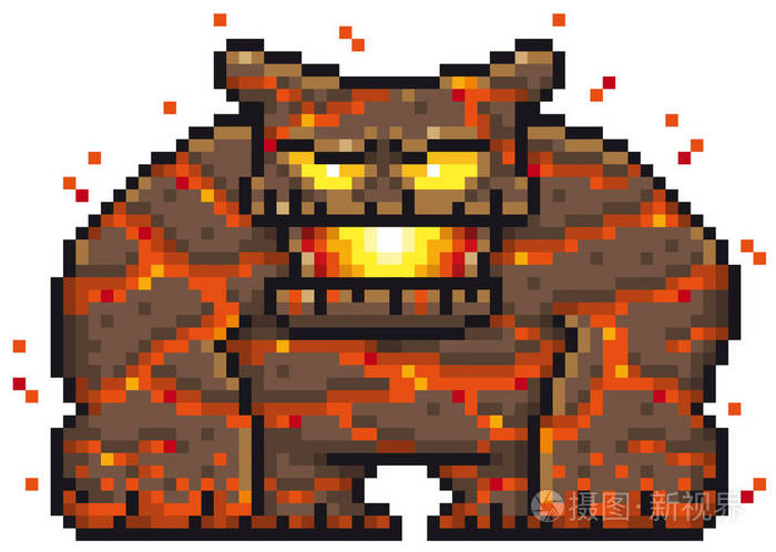 卡通怪物熔岩像素设计矢量插图