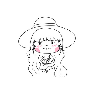 线条画人物侧脸手绘卡通人物女孩表情矢量插图线条艺术剪辑照片