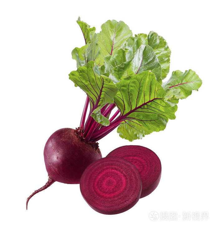 甜菜根,白色背景上分离的圆形切片. 裁剪路径包设计元素