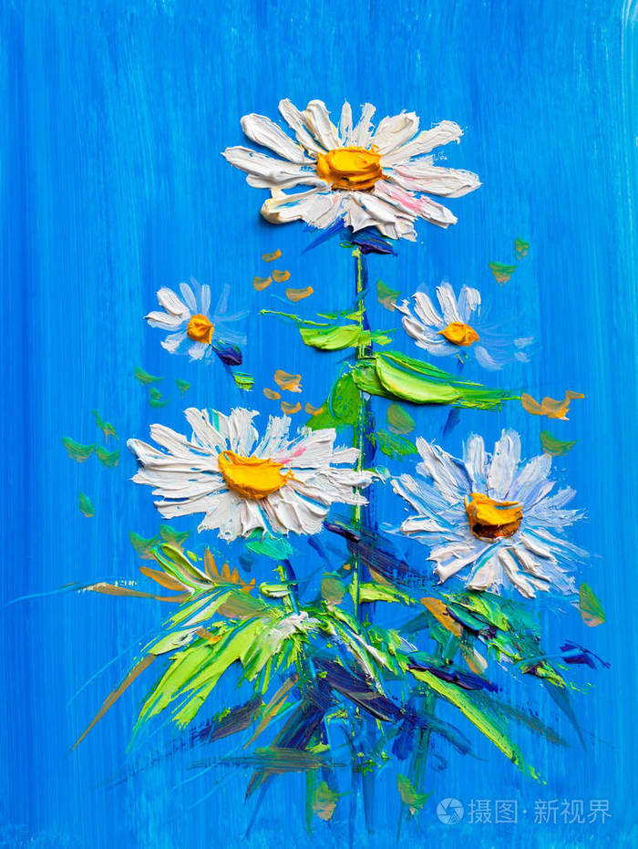 油画雏菊花在花园里