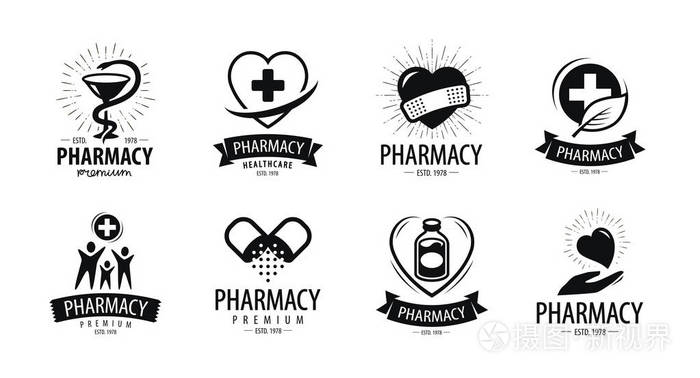 药店药房标识或标签. 医药卫生医院符号