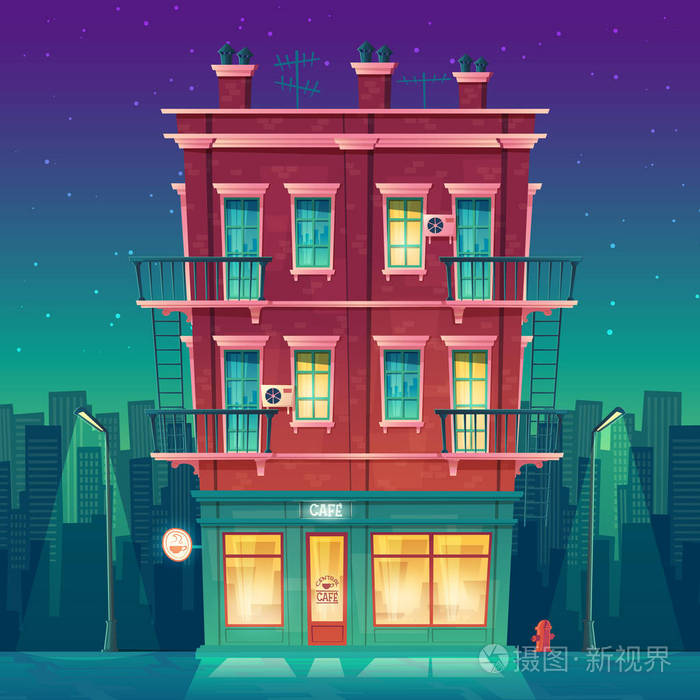 住宅多层公寓的矢量圆钟咖啡厅