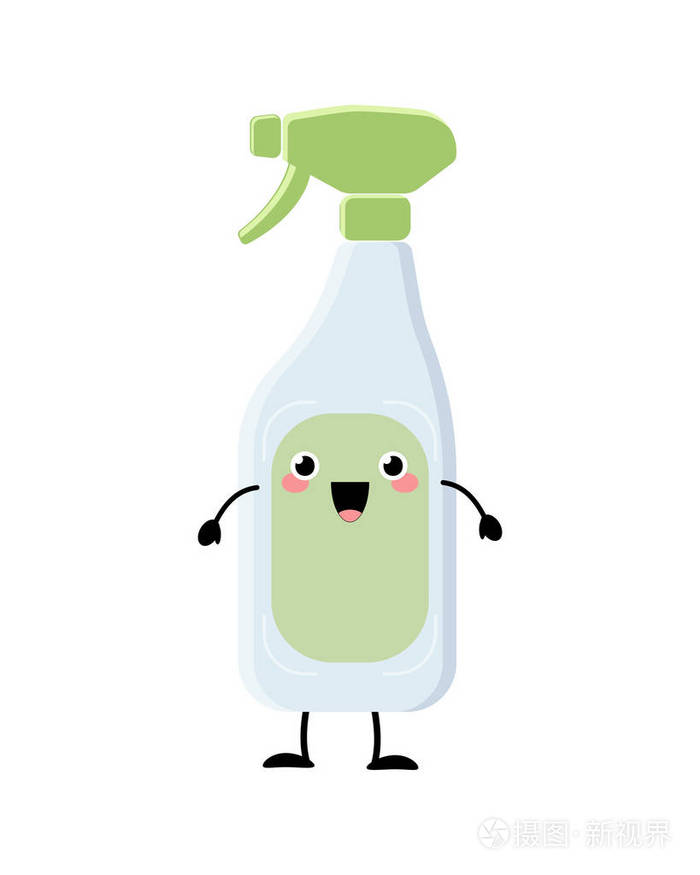 可爱卡通喷雾瓶字符矢量插图隔离