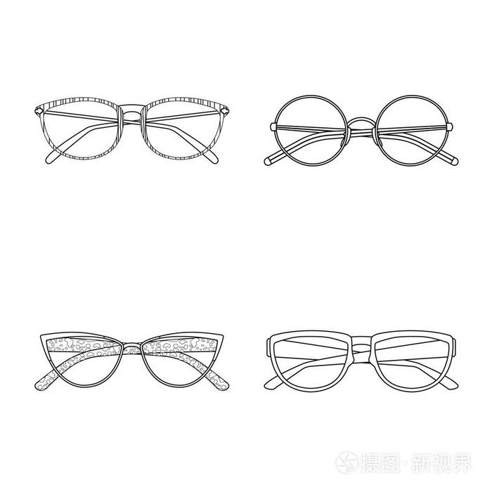 眼镜和框架标志的矢量设计。用于 web 的眼镜和附件股票符号集
