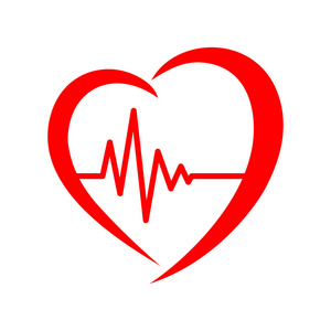 红色心脏图标与标志心跳在平面设计. 矢量图. 医学符号照片