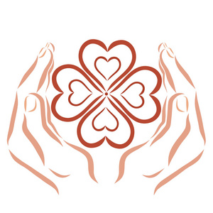 四福音人手中有一株四颗心的植物,一株三叶草照片