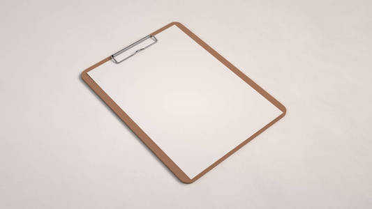木制剪贴板,白色背景上隔离白纸.空白纸模型.3d染插图.照片