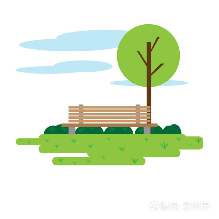 有长凳的公共公园景观